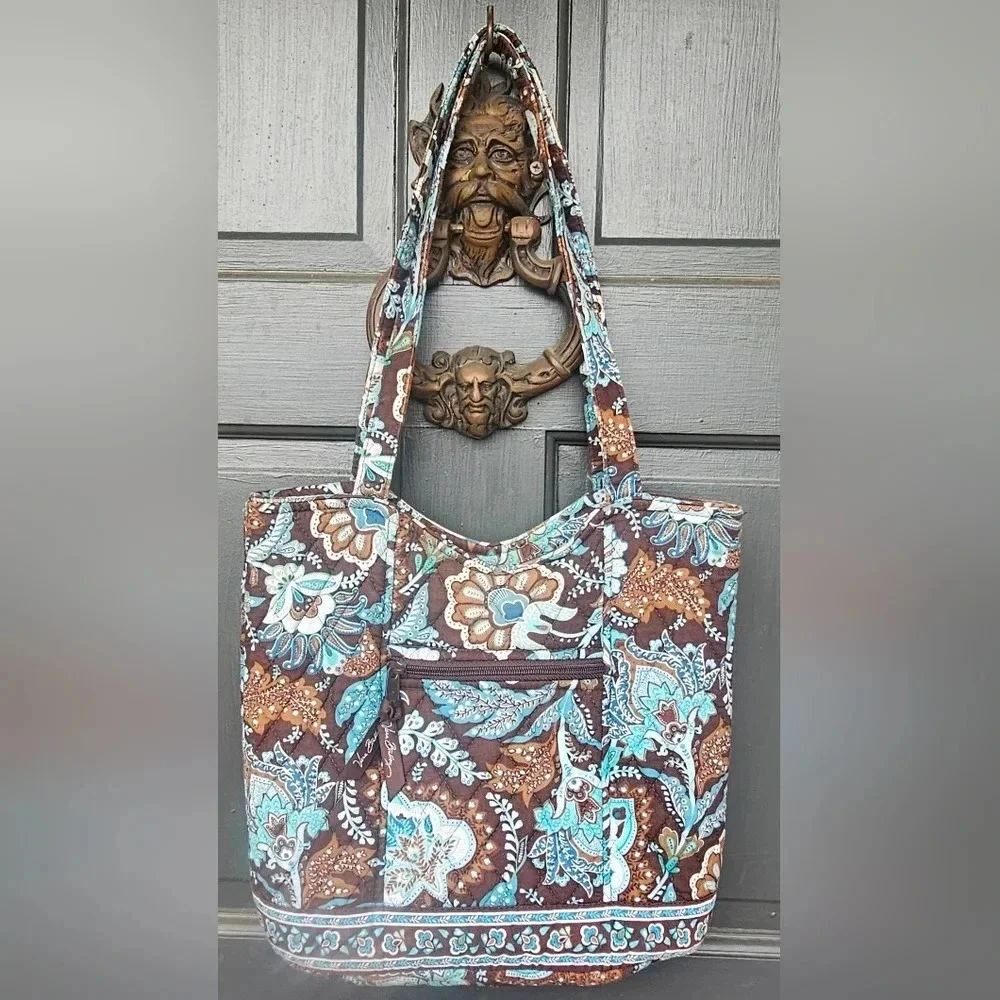 Retired Vera Bradley Blue Java Brown Floral Paisley Tote